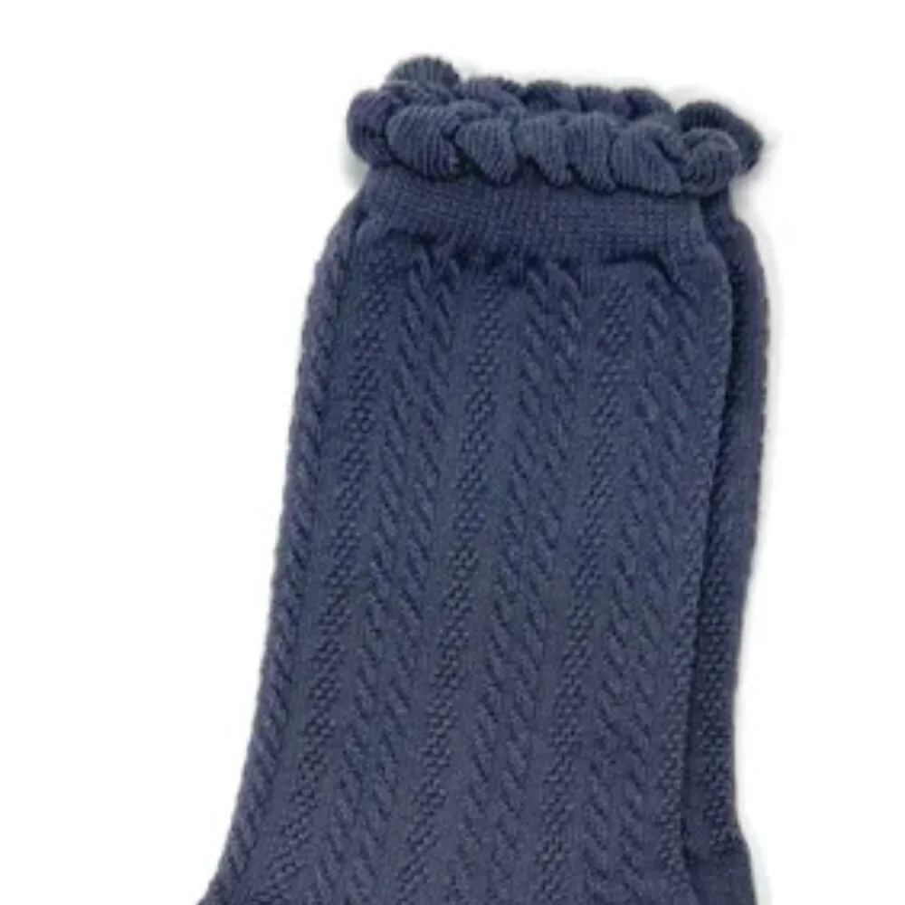 NWT Jane Ribbed Slate Blue Ruffle Crew Socks